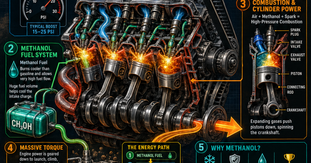 Monster Truck Engine Power and Methanol Fuel Infographic | LivePhysics™
