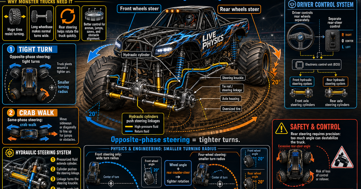 Monster Truck Four-Wheel Steering Infographic | LivePhysics™