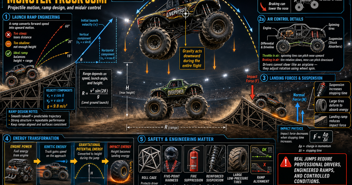Monster Truck Jumping a Monster Truck Infographic | LivePhysics™