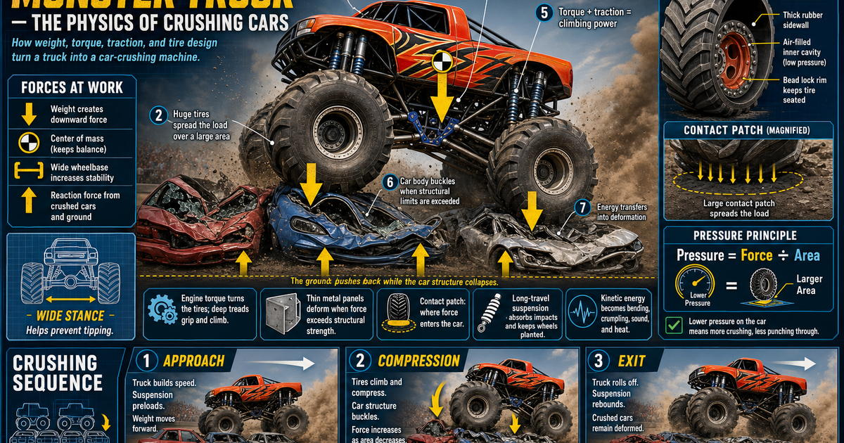 Monster Truck The Physics of Crushing Cars Infographic | LivePhysics™