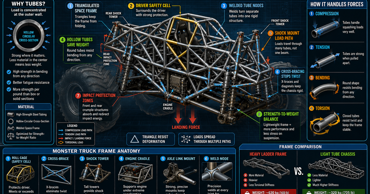 Monster Truck The Tube Chassis Infographic | LivePhysics™