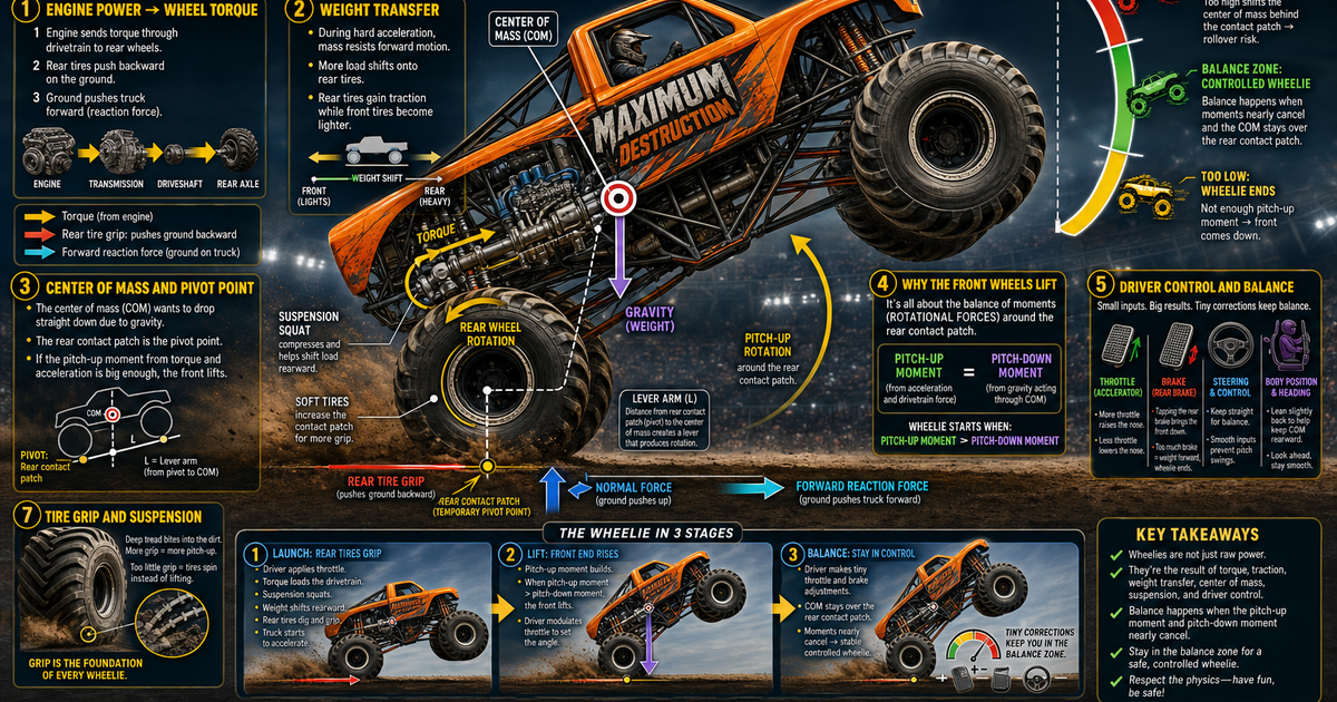 Monster Truck Wheelies and Balance Infographic | LivePhysics™