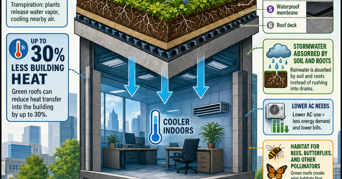 How Green Roofs Cool Buildings Infographic | LivePhysics™
