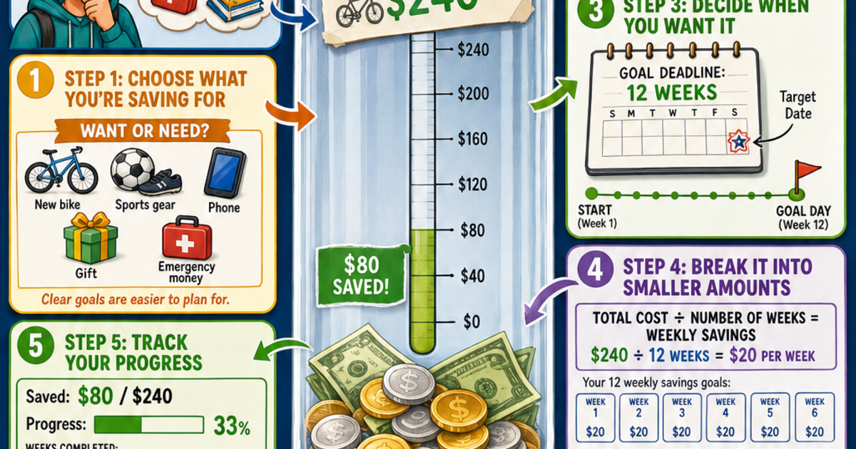 Savings Overview Financial Literacy: Setting a Savings Goal Infographic | LivePhysics™