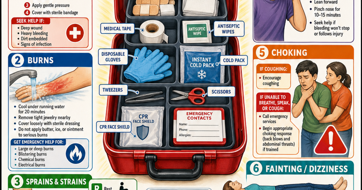 First Aid for Common Injuries Infographic | LivePhysics™