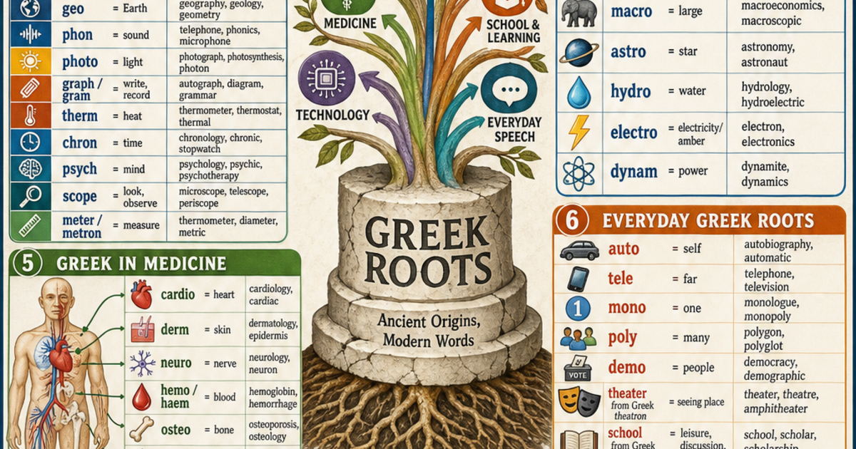 Greek Roots in English Infographic | LivePhysics™