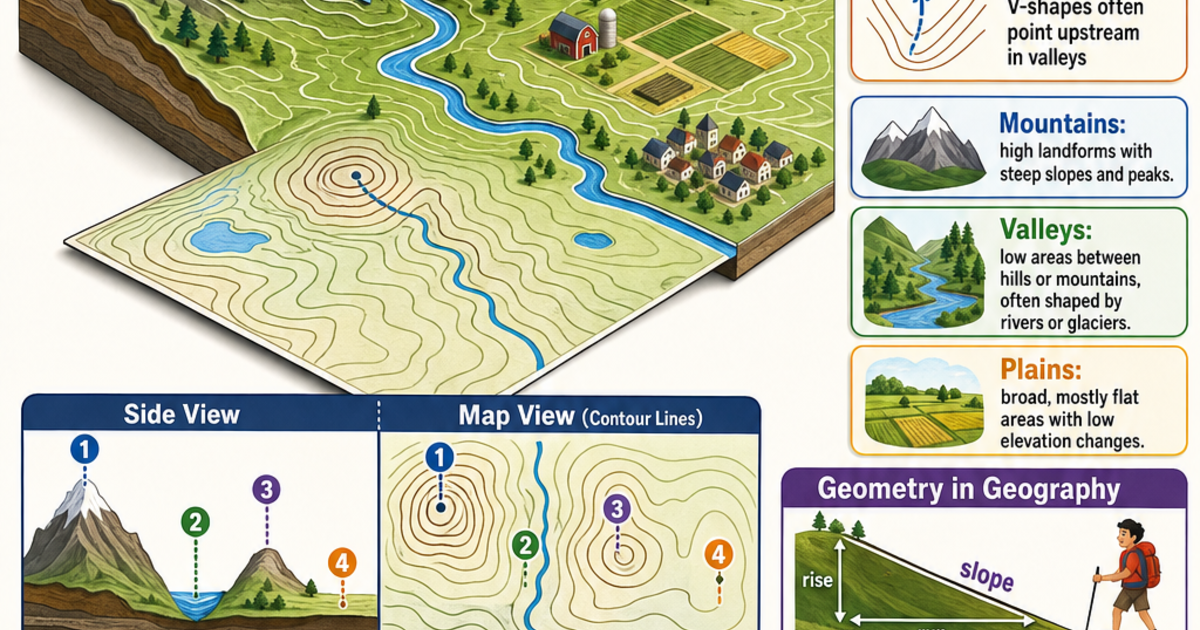 Relief In Geo Maps & Geography Skills: Mountains, Valleys, and Plains Infographic ...