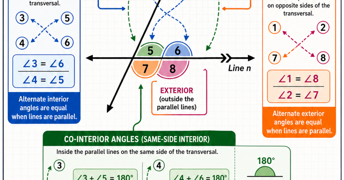 Alternate Interior Angles Math Geometry: Alternate Interior and Exterior Angles Infographic | LivePhysics™