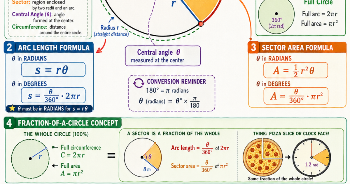 Arc Length and Sector Area Infographic | LivePhysics™