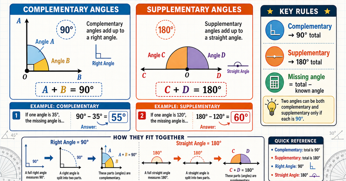 Geometry: Complementary and Supplementary Angles Infographic | LivePhysics™