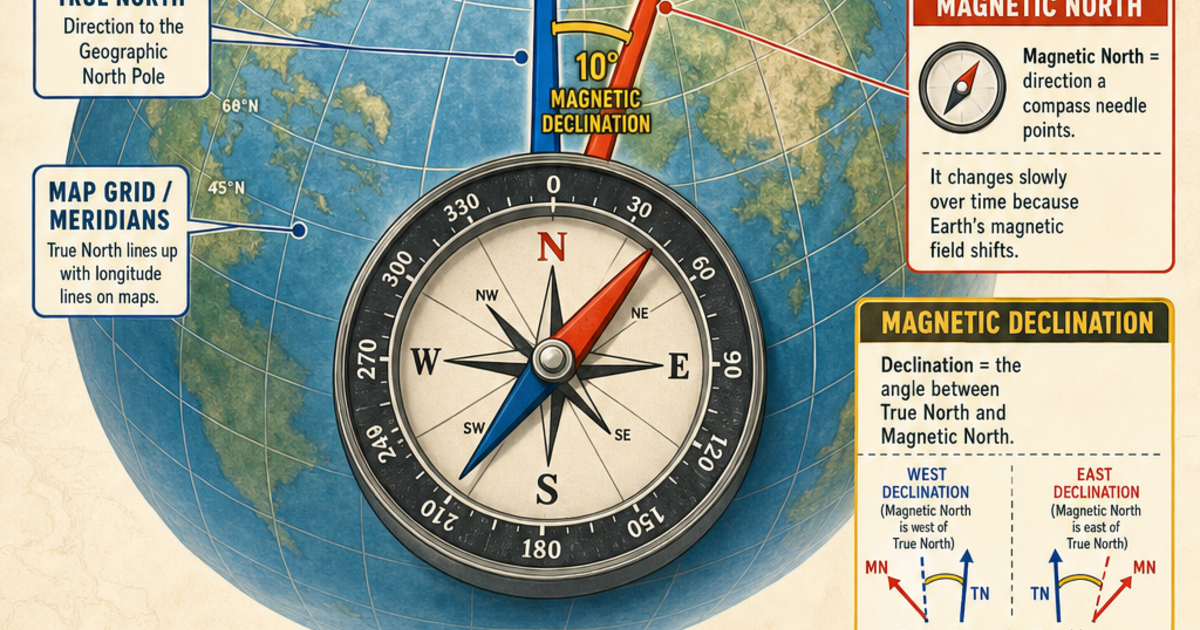 Maps & Geography Skills: Magnetic vs True North Infographic | LivePhysics™