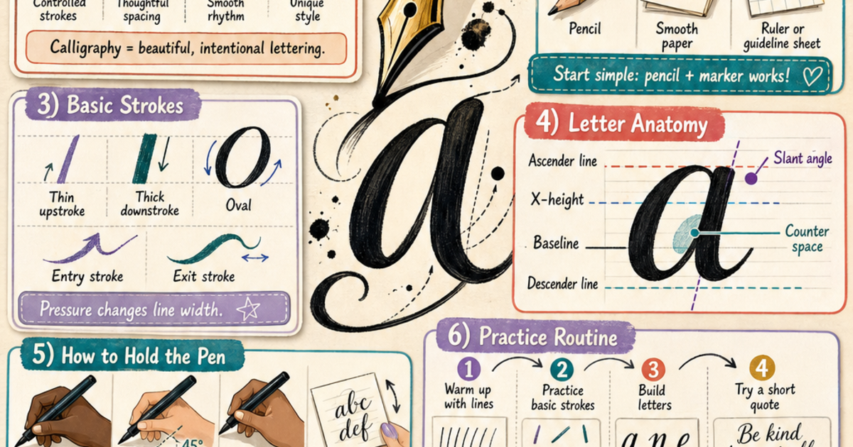 Hobbies & Creative Projects: Calligraphy Basics Infographic | LivePhysics™