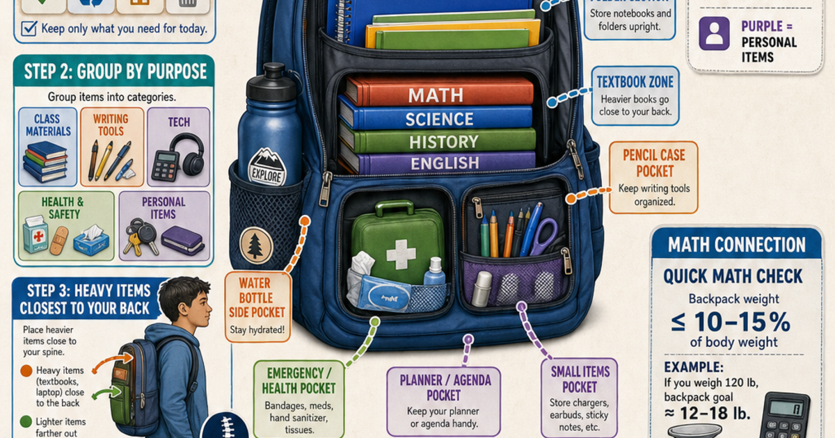 Life Skills: How to Organize Your Backpack Infographic | LivePhysics™