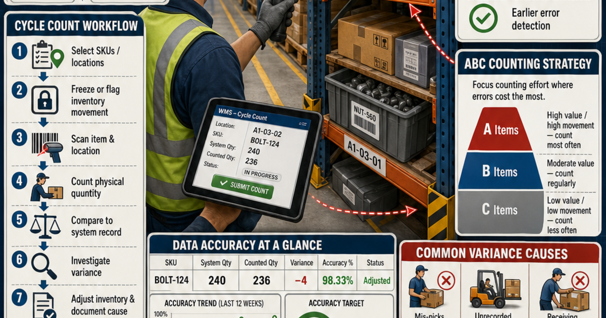 Logistics & Warehouse Systems: Cycle Counting Infographic | LivePhysics™