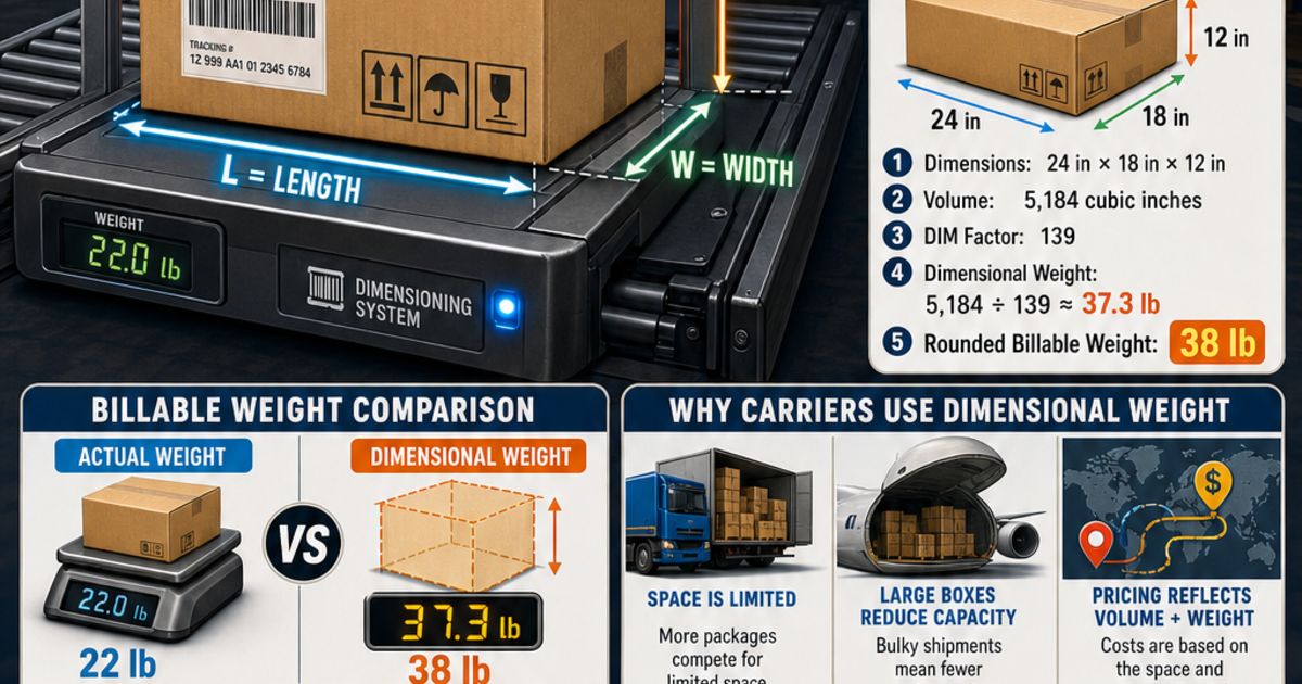 Dimensional Weight Calculation Method Machine Logistics & Warehouse Systems: Dimensional Weight Infographic ...