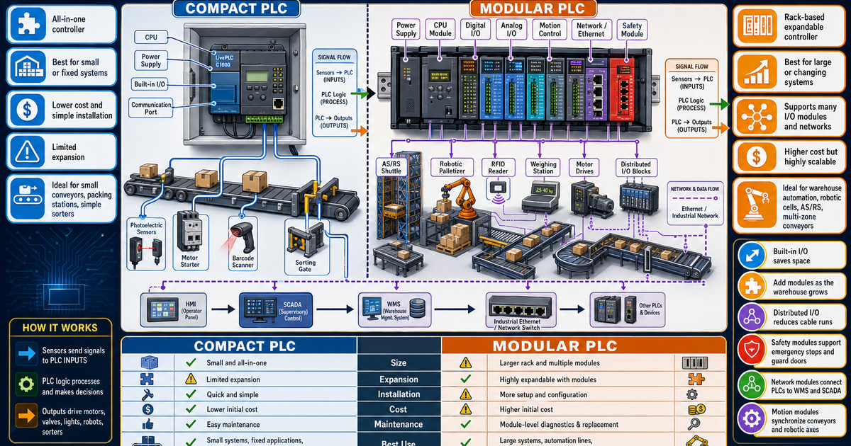 Logistics & Warehouse Systems: Modular vs Compact PLCs Infographic ...