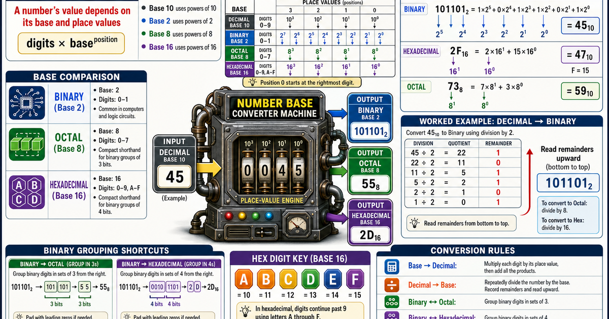 Math: Number Bases (Binary, Octal, Hex) Infographic | LivePhysics™