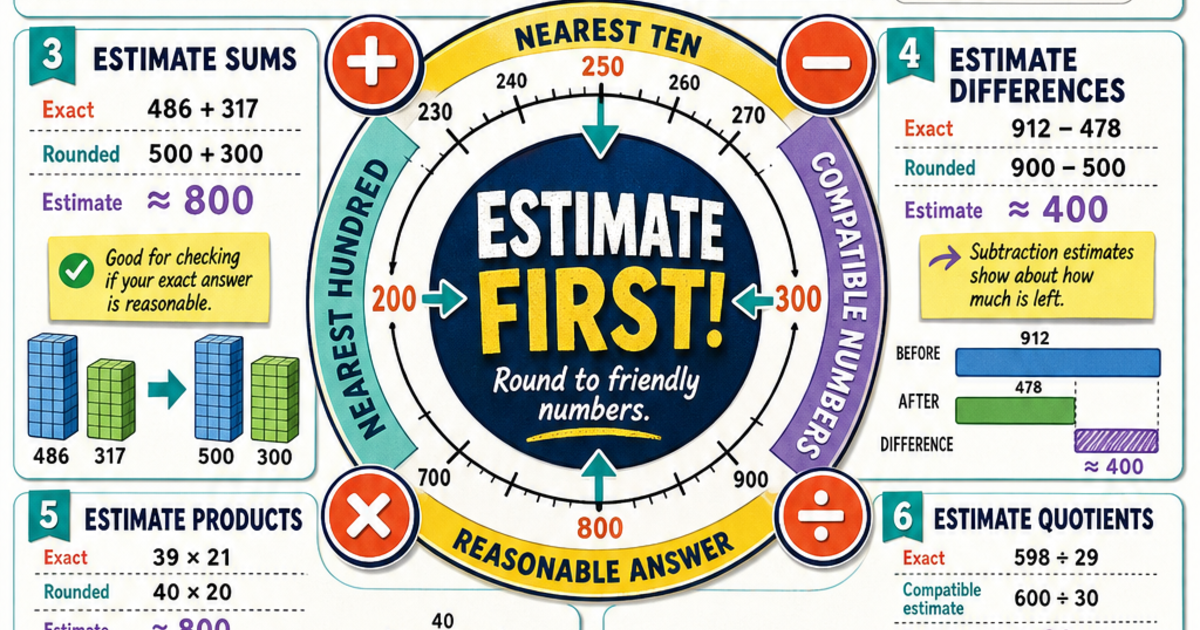 Estimated Value Math Math: Rounding to Estimate Sums and Products Infographic | LivePhysics™