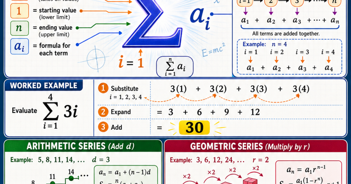 Advanced Summation Math Math: Series and Summation Notation Infographic | LivePhysics™