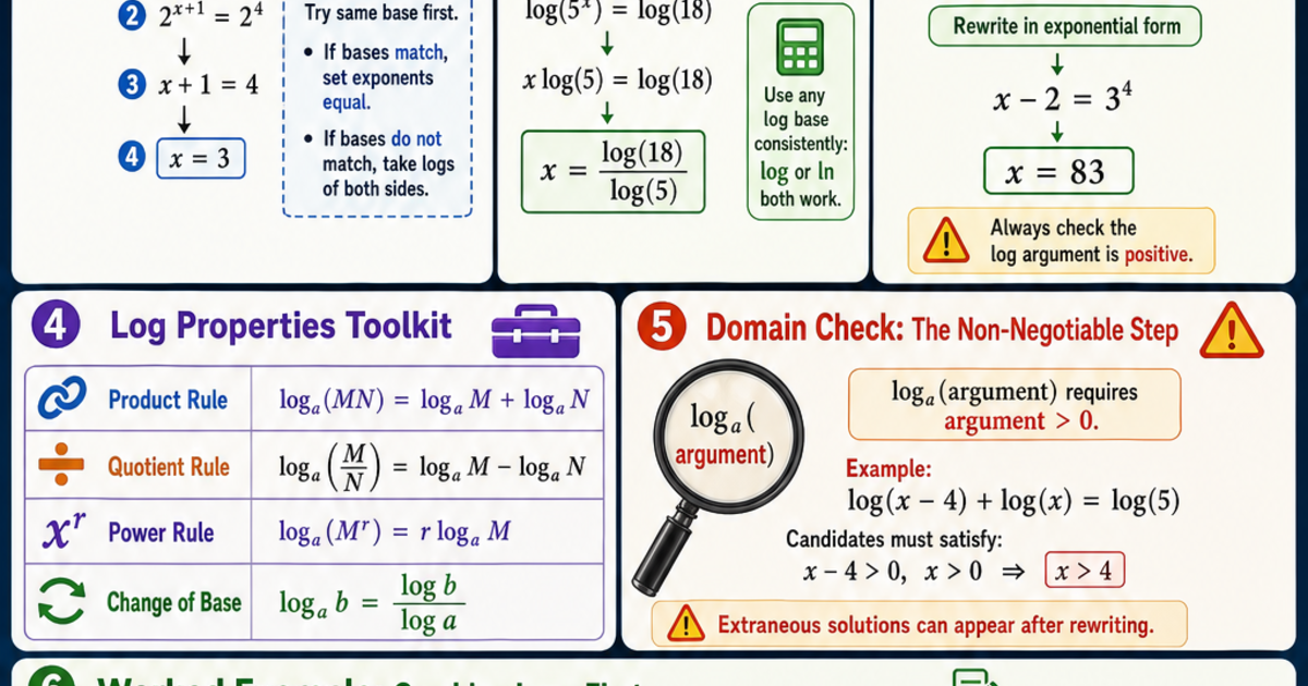 Math: Solving Exponential and Log Equations Infographic | LivePhysics™
