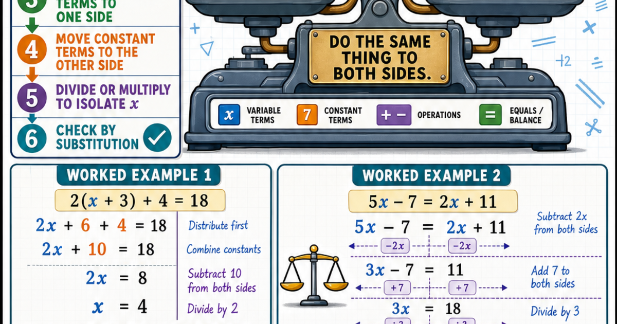 Math: Solving Multi-Step Equations Infographic | LivePhysics™