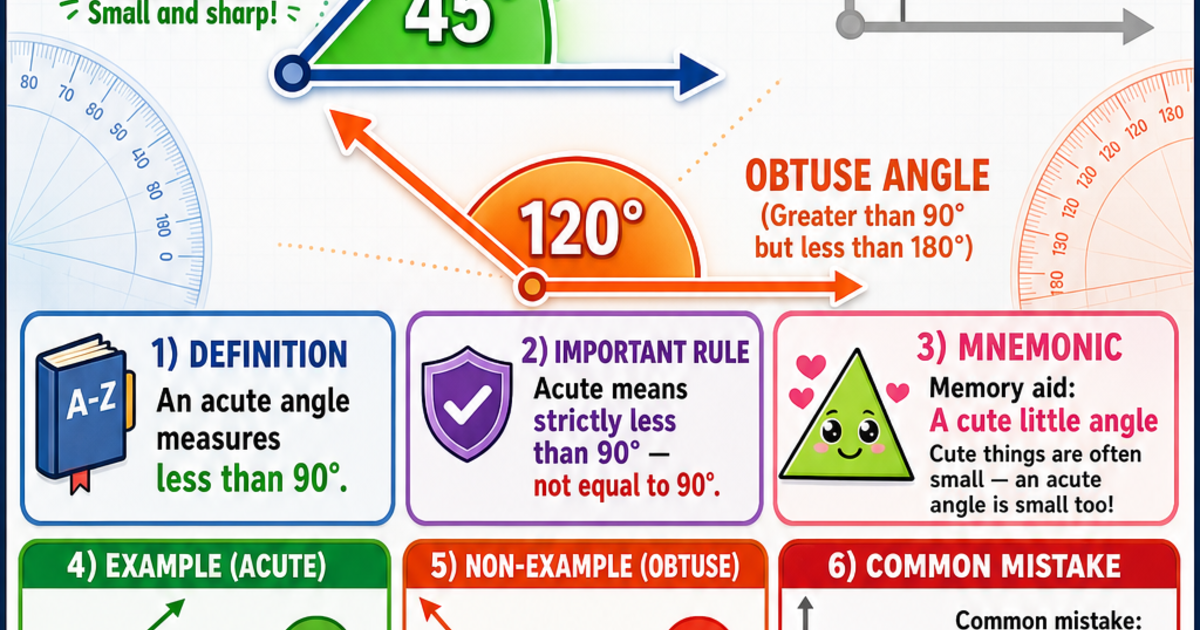 Acute Graphics Sign Geometry: Acute angle is less than 90 degrees Infographic | LivePhysics™