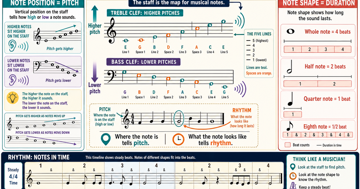How Musical Notes Show Pitch and Rhythm Infographic | LivePhysics™