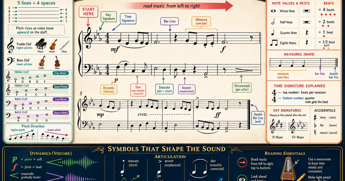 Sheet Music Reading Infographic | LivePhysics™