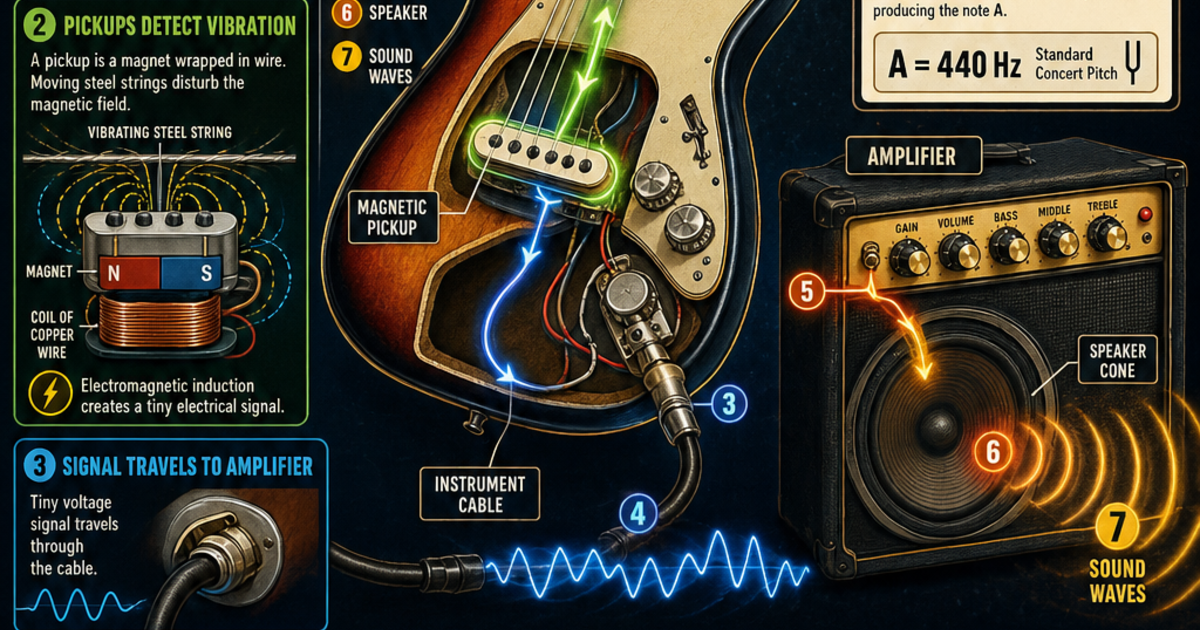 Music & Sound: How an Electric Guitar Works Infographic | LivePhysics™