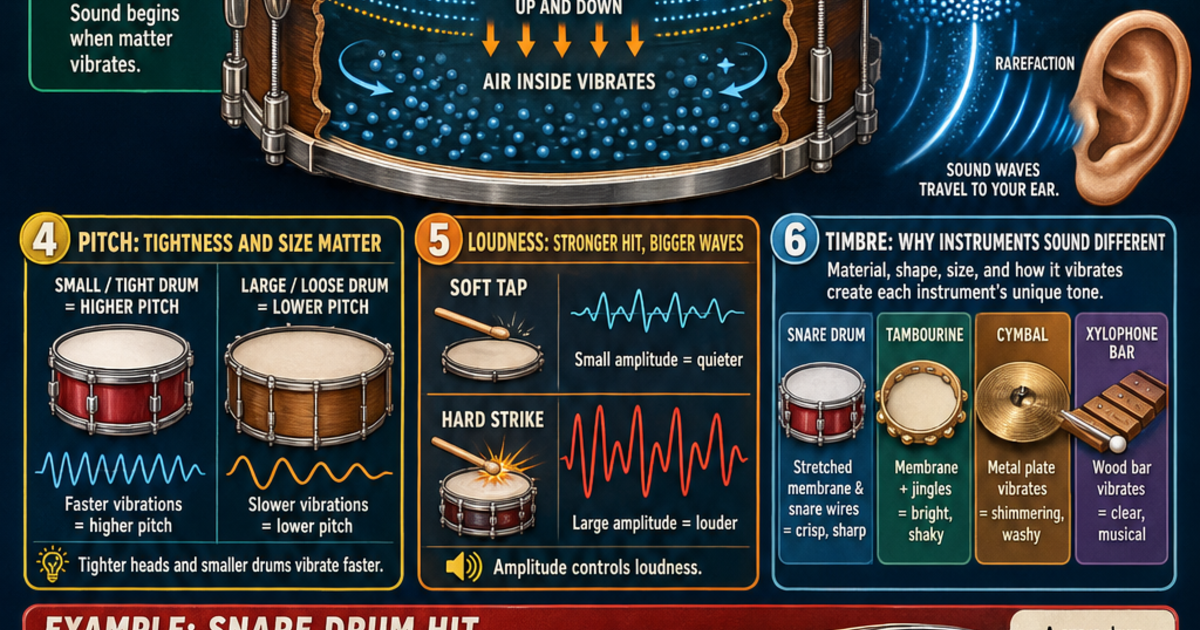 Opened Instruments Music & Sound: How Percussion Instruments Work Infographic | LivePhysics™