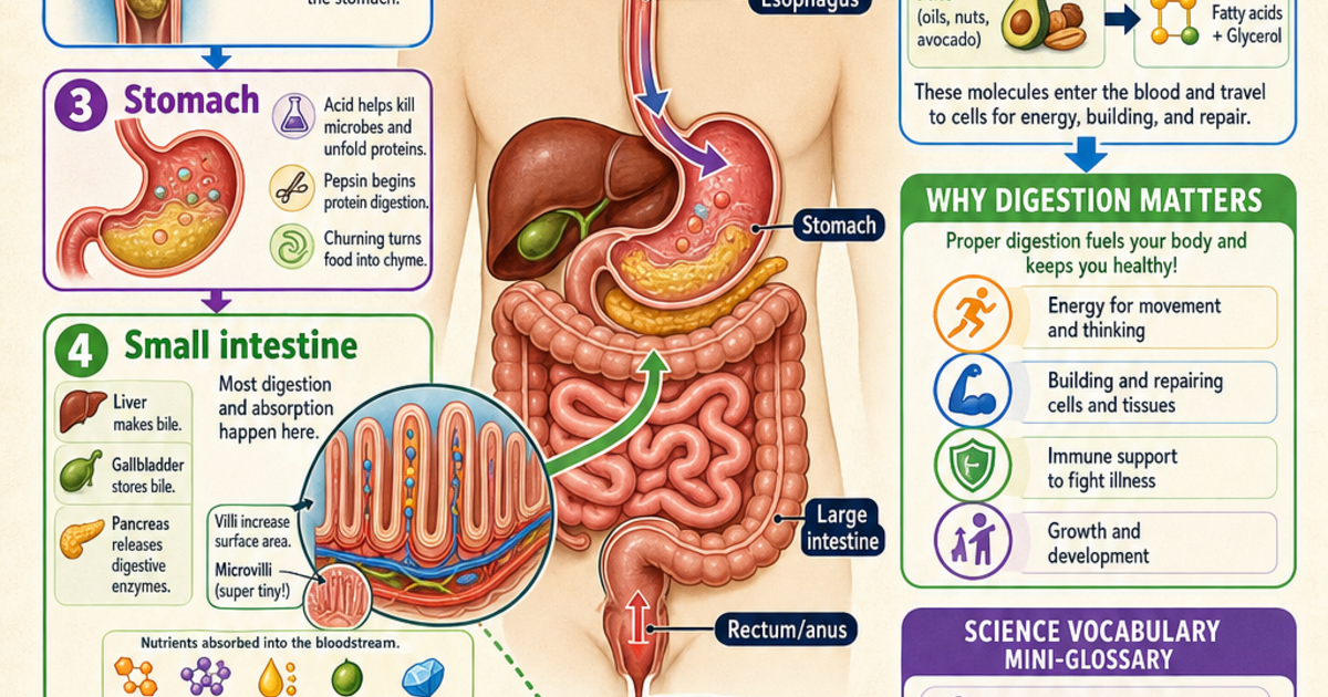 Science Digestion Process Nutrition & Food Science: How Digestion Works Infographic | LivePhysics™