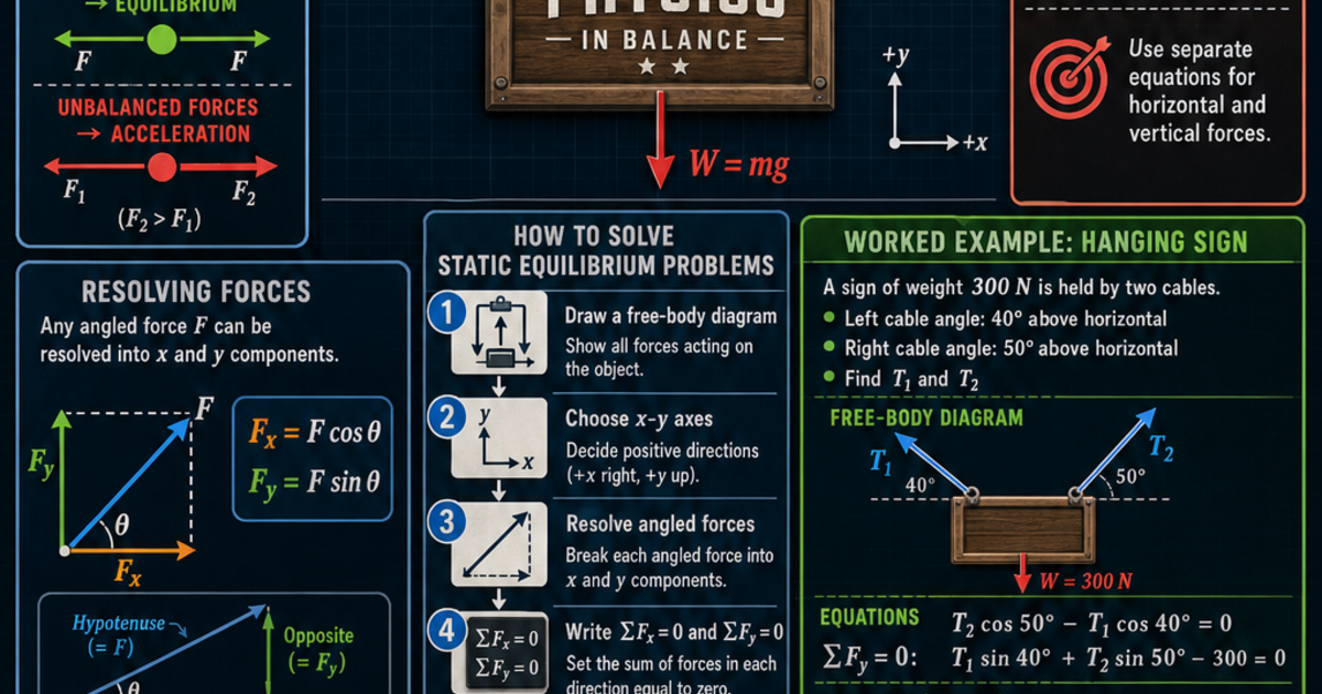 Physics: Equilibrium of Forces Infographic | LivePhysics™