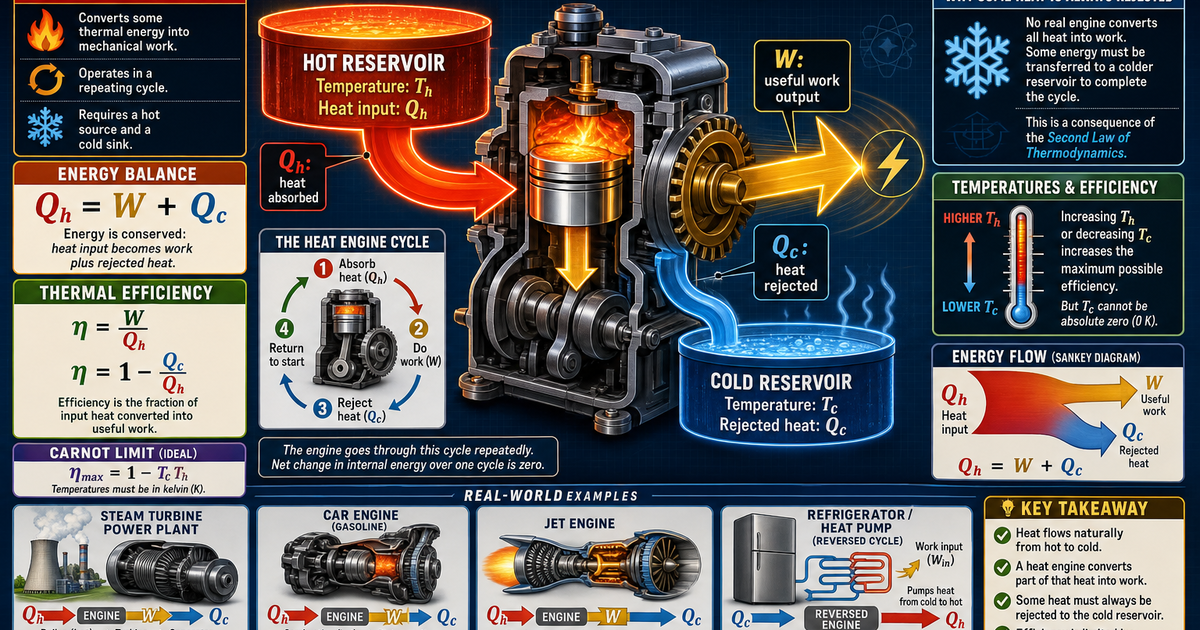 Glass Heat Engine Physics: Heat Engines and Efficiency Infographic | LivePhysics™