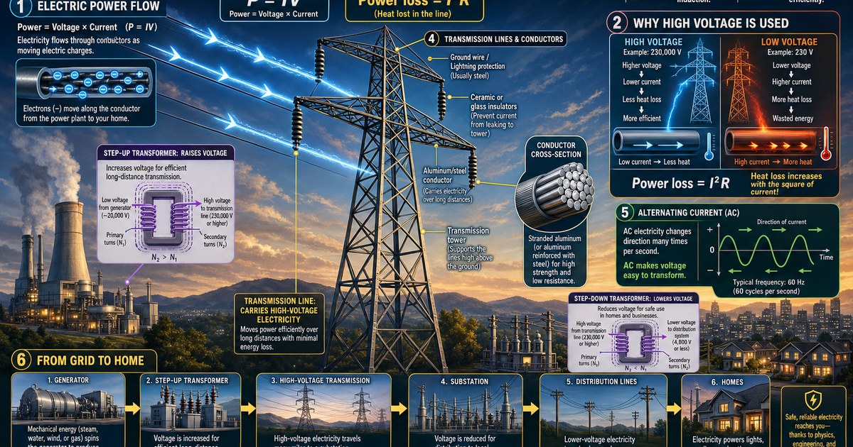 How Power Lines Carry Electricity Infographic | LivePhysics™