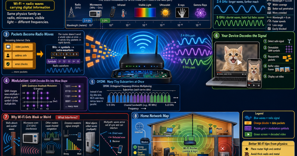How Wi-Fi Turns Radio Waves Into Cat Videos Infographic | LivePhysics™