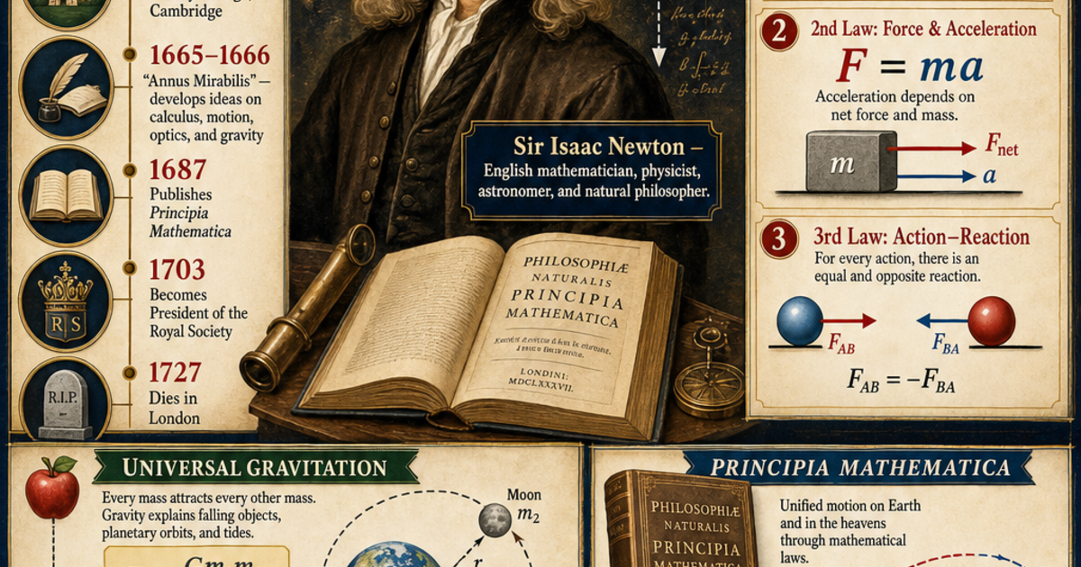 Isaac Newton: Architect of Classical Mechanics Infographic | LivePhysics™