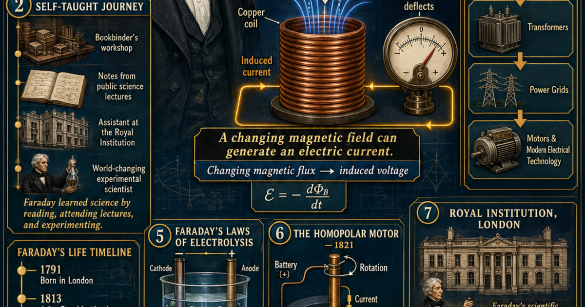 Michael Faraday: Discoverer of Electromagnetic Induction Infographic ...