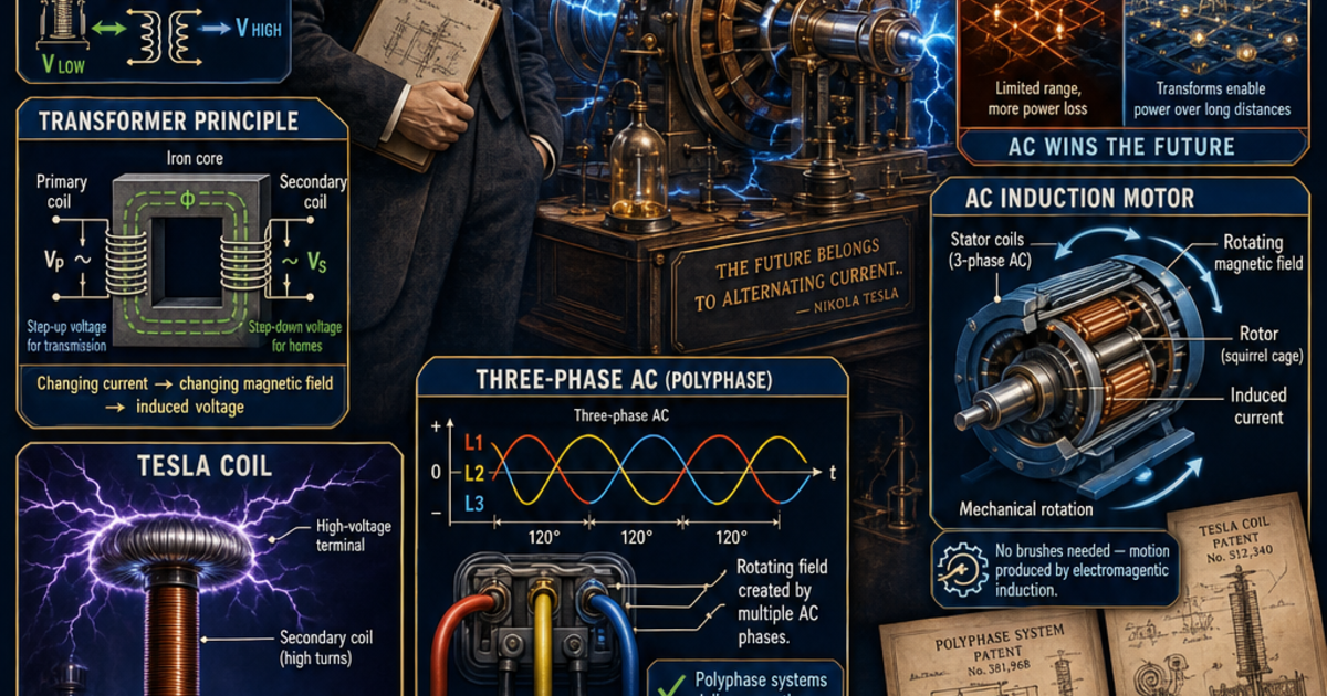 Nikola Tesla: Pioneer of AC Electricity Infographic | LivePhysics™