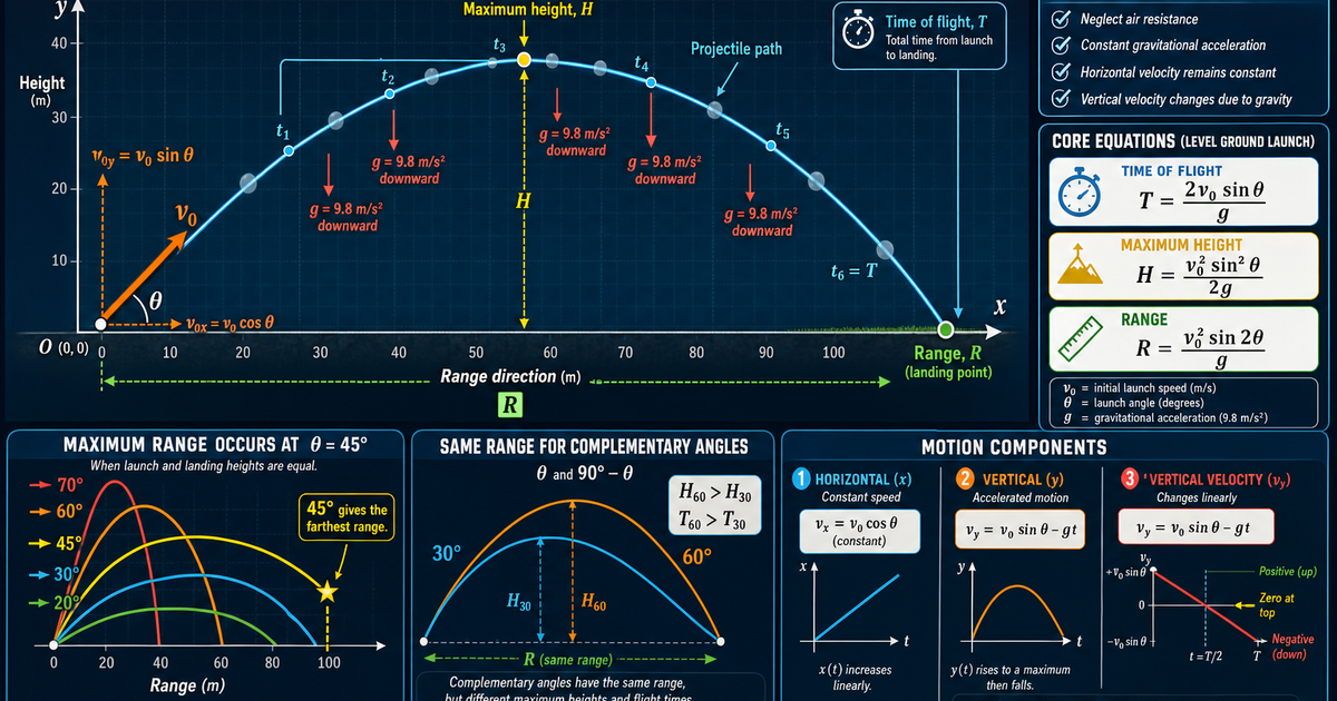 Physics: Range and Trajectory of Projectiles Infographic | LivePhysics™