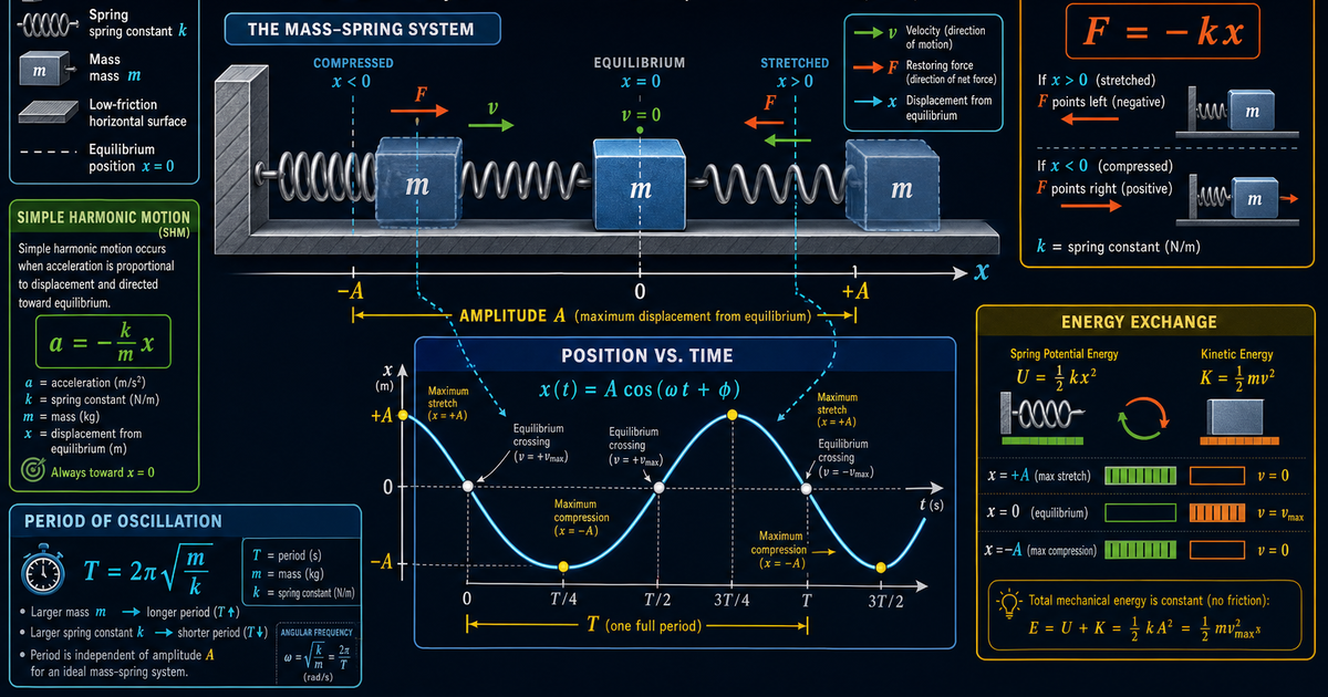 Physics: The Mass-Spring Oscillator Infographic | LivePhysics™