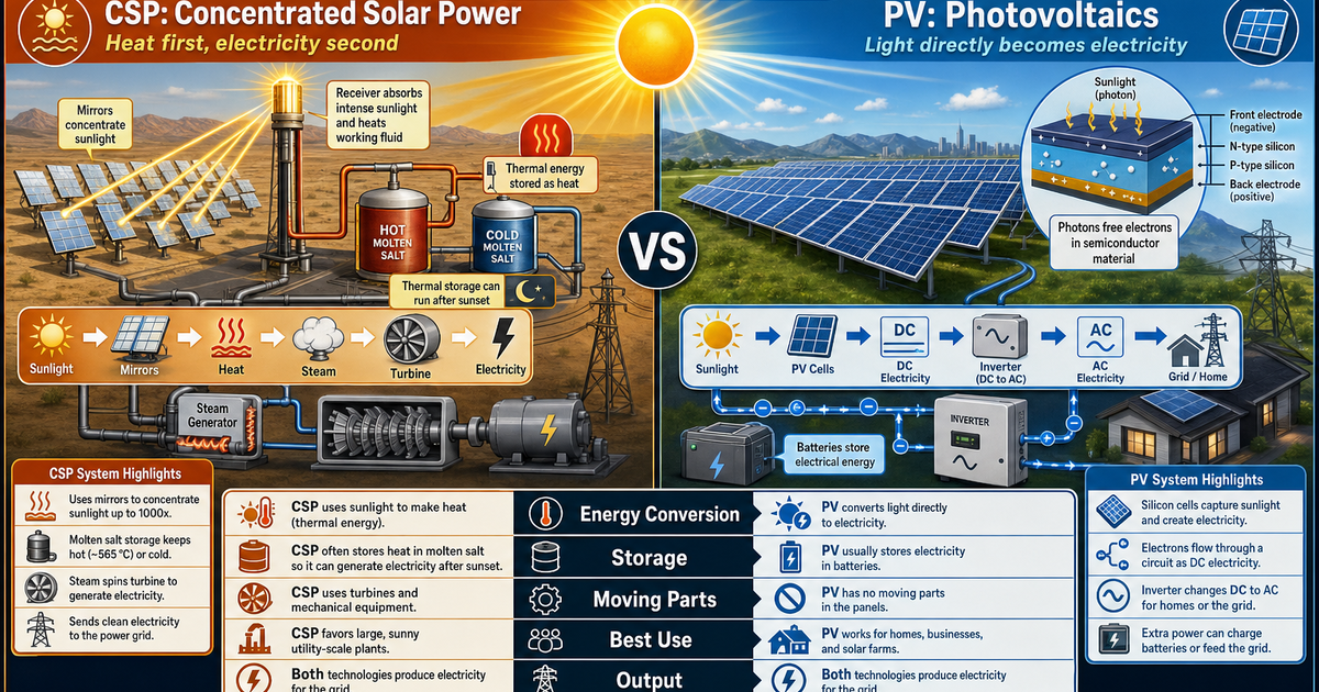 Renewable Energy Machines: CSP vs Photovoltaics Infographic | LivePhysics™