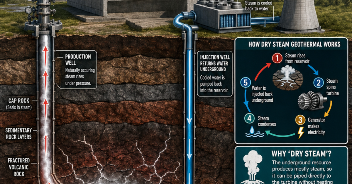 Renewable Energy Machines: Dry Steam Geothermal Infographic | LivePhysics™