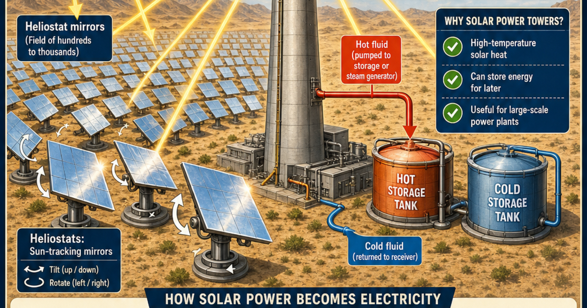 Renewable Energy Machines: The Solar Power Tower Infographic | LivePhysics™