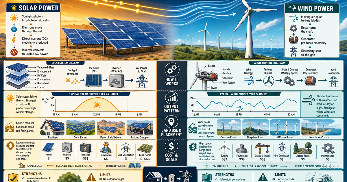 Renewable Energy Machines: Solar vs Wind Infographic | LivePhysics™