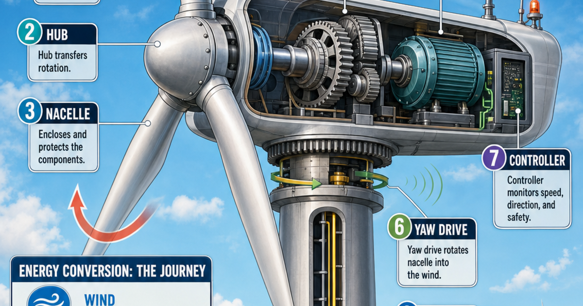 Renewable Energy Machines: Wind Turbine Anatomy Infographic | LivePhysics™