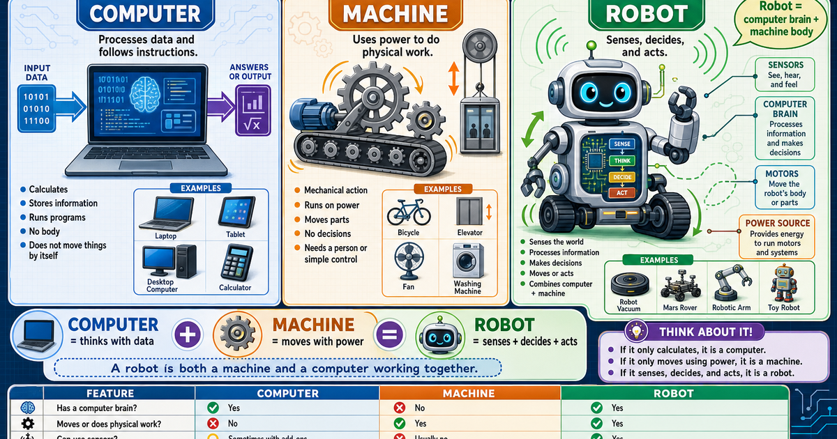 Robot vs Machine vs Computer Infographic | LivePhysics™
