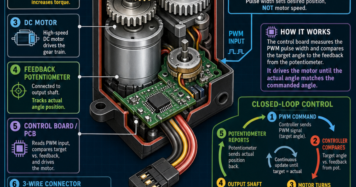 Sevo Graphics Robotics: Servo Motor Anatomy Infographic | LivePhysics™