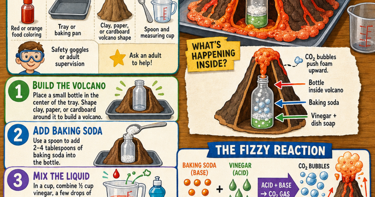 Baking Soda and Vinegar Volcano Experiment Infographic | LivePhysicsâ„¢
