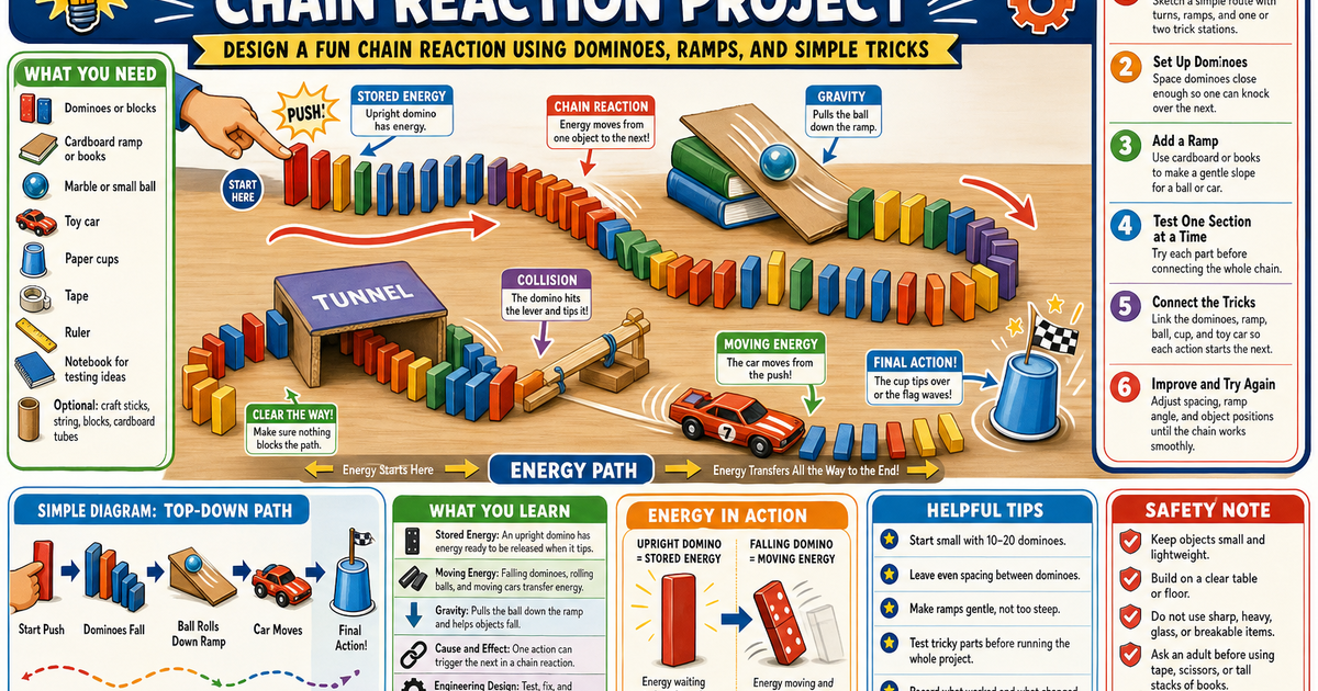 Build a Domino Chain Reaction Project Infographic | LivePhysics™
