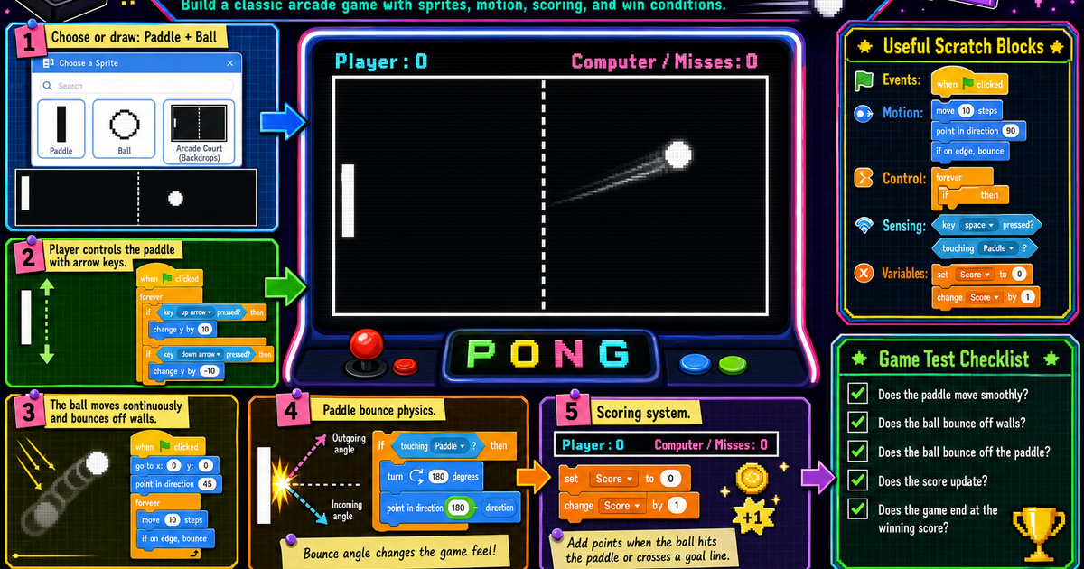 Scratch Physics Code Code a Pong Game in Scratch Infographic | LivePhysics™